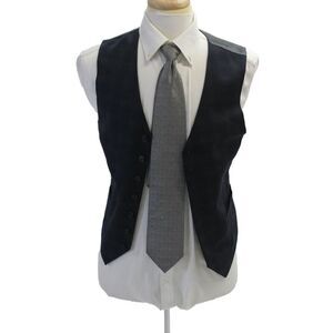 Sandro Mens Button Front V Neck Plaid Vest Jacket Navy Blue Black Size Small